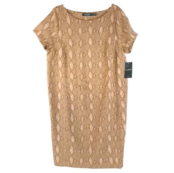 Lauren Ralph Lauren LRL Women’s Tan Snake Print Shift Dress Cap Sleeve Ponte 2X - Picture 8 of 8